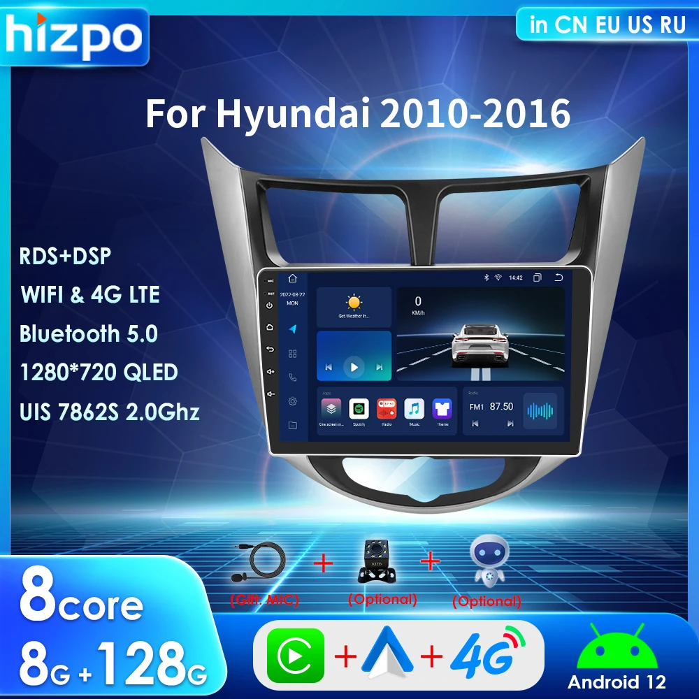 Hizpo 2 Din Car Multimedia Player for Hyundai Solaris Accent Verna