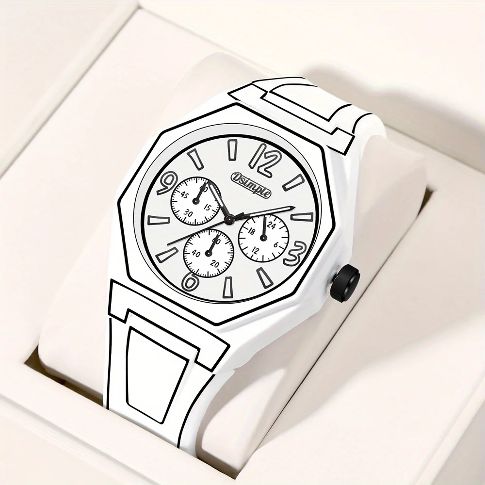 Preppy Style Quartz Wrist Watch - Round Dial, Electronic Drive, Silicone Strap, Unisex, Holiday Gifts(Gift box does not include)
