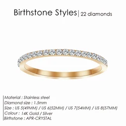 eManco Rhinestone Birthstone Stainless Steel Zodiac Sparkling Ring - Luxury Jewelry Gift (Sliver Color)