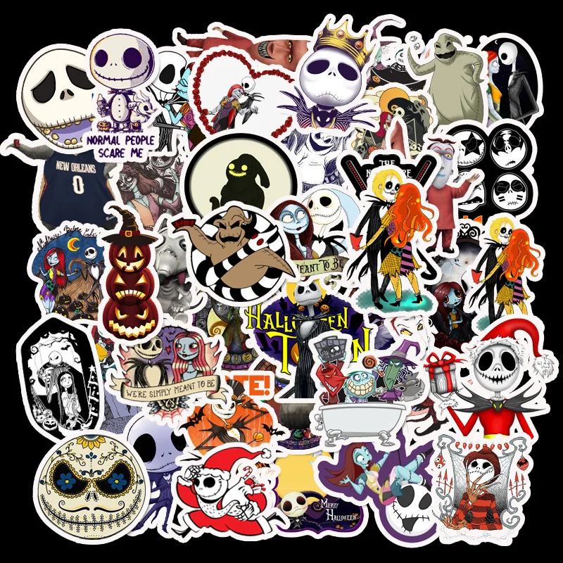 Nuevas 50/60 piezas de pegatinas de Pesadilla antes de Navidad, pegatinas de dibujos animados para patineta, nevera, maleta, cuaderno, pegatinas de grafiti, regalos para niños