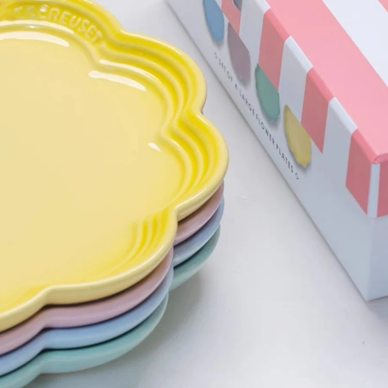 French Rainbow Lace Plate 22cm Stoneware Porcelain Skirt Plates Lace Fruit Dessert Macaron Ice Cream Serving Plates Tableware