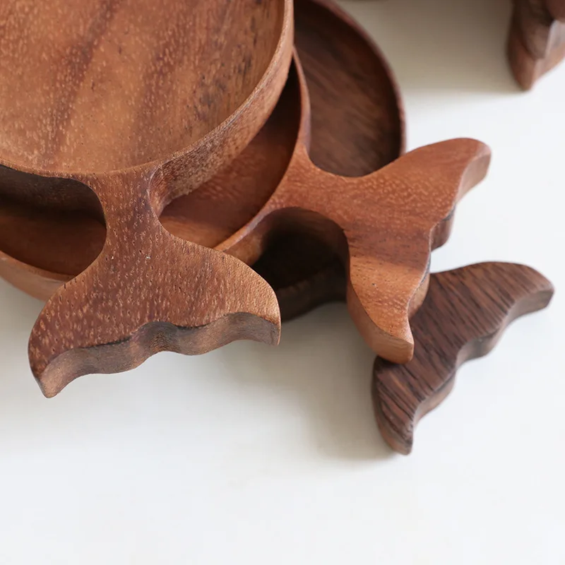1/4Pcs Japanese Vintage Wooden Fish Trays Dish Solid Wood Sauce Acacia Hand-painted Tableware Dipping Household Commercial 4