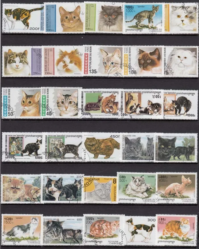 Postage Stamps Cats Pets Animals 50 100 Pcs/lot Topic with Postmark Good Condition Collection No Repeat