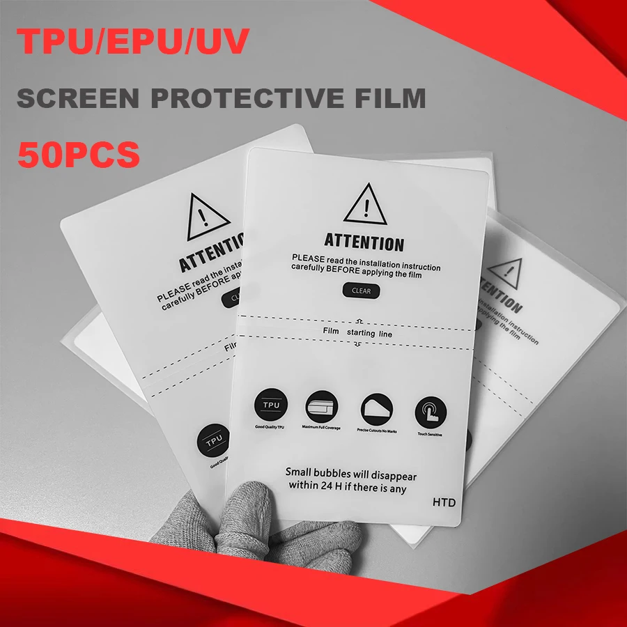 Premium TPU HD Privacy Flexible Hydrogel Screen Protector Film (50-Pack) - Universal Fit