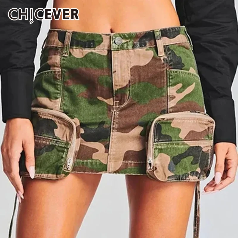 

Летняя камуфляжная юбка CHICEVER для женщин с высокой талией цветные блоки Лоскутные шнуровка стройнящая элегантная облегающая юбка женская новая