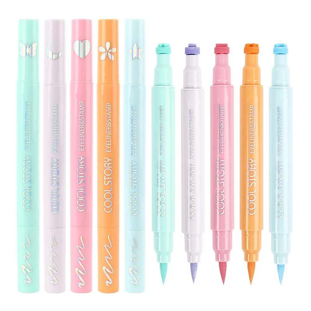Colorful Double Head 2 in1 Waterproof Liquid Eyeliner Moon Star Shapes Tattoo Stamp Quick To Dry Eye Liner Pencil Makeup Tool 6