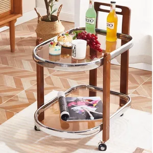 Image for Metal Cart with Wheels Movable Trolley Glass Dinin 