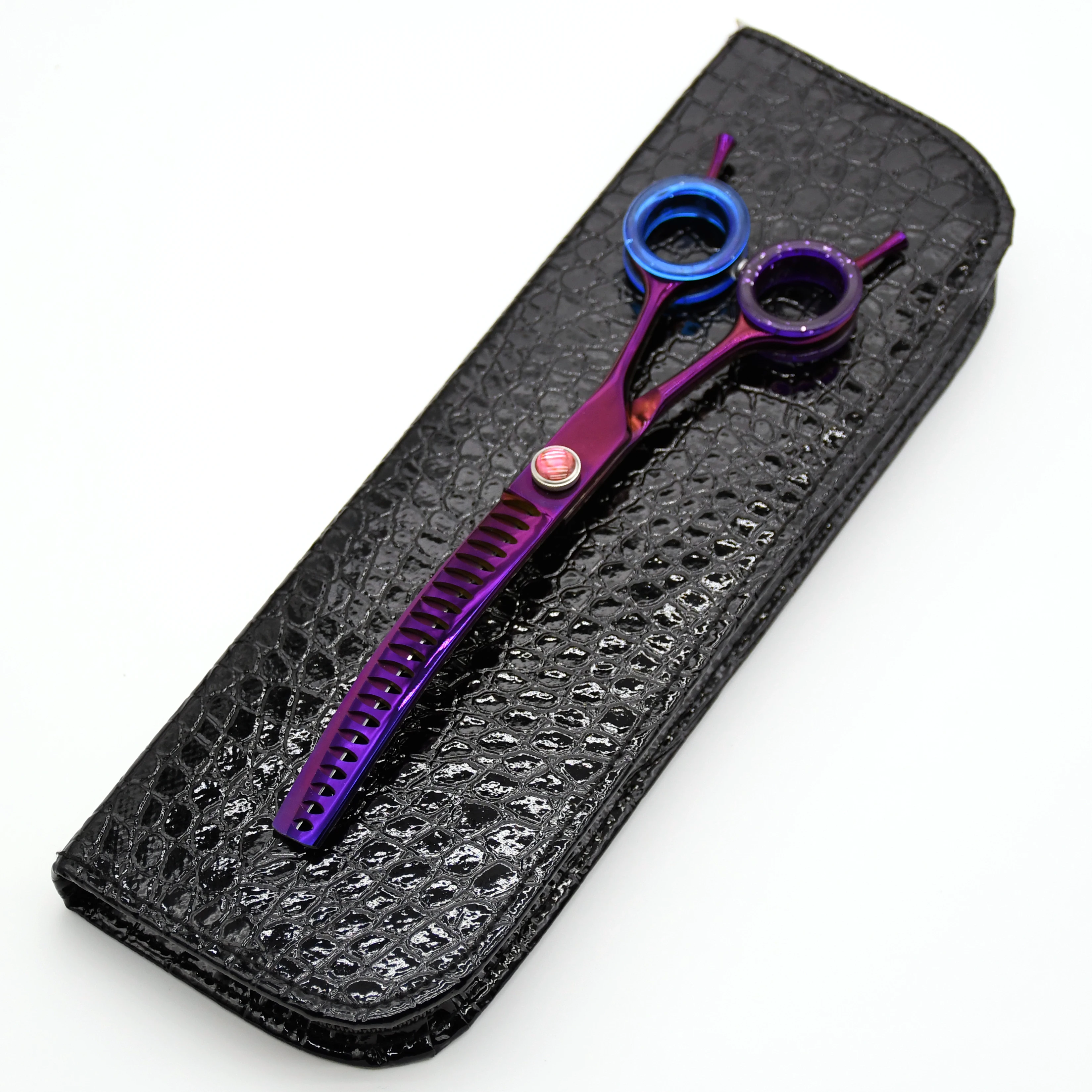 Dog Grooming Scissors Japan Stainless 7" Professional Pet Scissors Purple Down Curved Chunker for Groomer