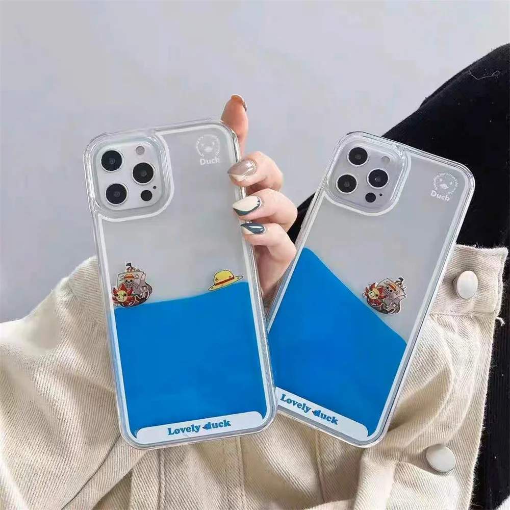 Custodia Morbida Trasparente Liquid Quicksand Di Lusso Per Iphone 11 12 13 Pro Xs Max 6S Plus 7P 8P Xr Cartoon One Piece Icon Capa Coque