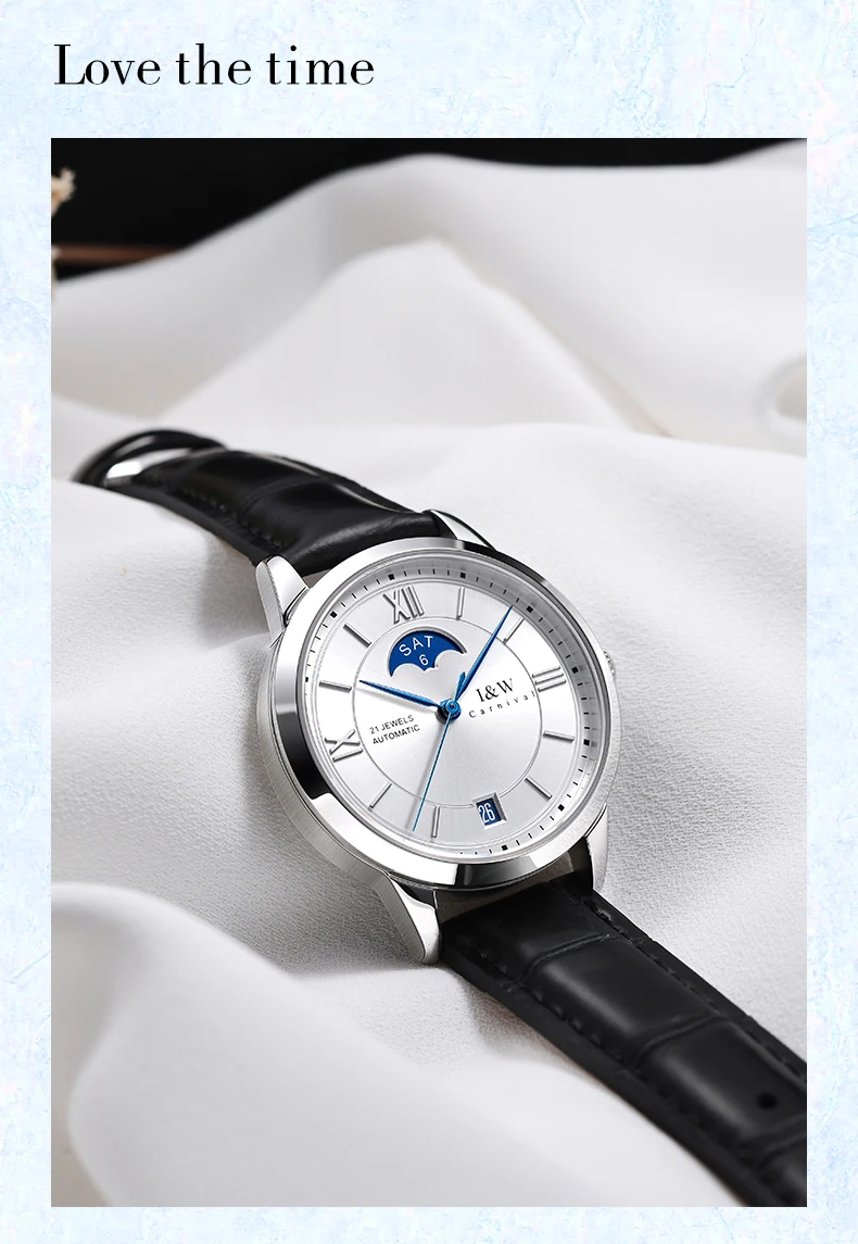 Switzerland Brand I&W New Moon Phase Automatic Watch For Women Sapphire Mechanical Watches Calendar MIYOTA Movement Reloj Mujer_voghion.com