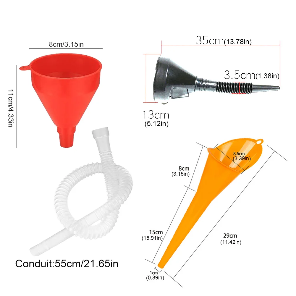 Car Engine Refueling Funnel with Filter Universal Car Funnel Set Engine Oil Filling Funnel Set for Motorcycle Car Automobile