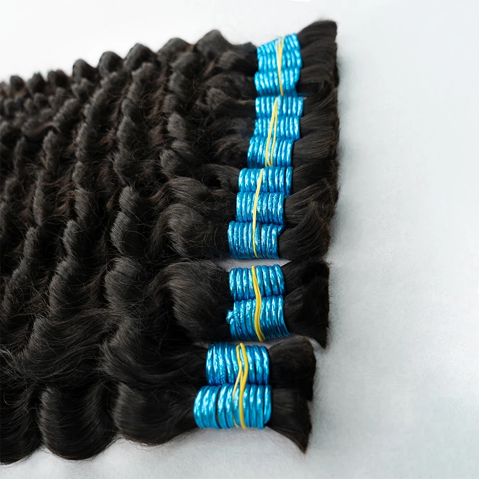 Mink Hair Bulk Loose Deep Water Weaving Virgin Kilo Natural Raw Indian Temple Wavy Human Hair Bundles Extensions