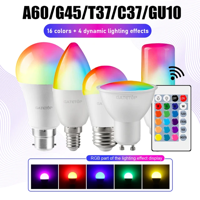 1-10PCS สมาร์ท RGBW หลอดไฟ LED Spotlight E27 E14 B22 GU10 พร้อมรีโมทคอนโทรลอินฟราเรดเหมาะสําหรับไฟบ้านที่มีสีสัน 1