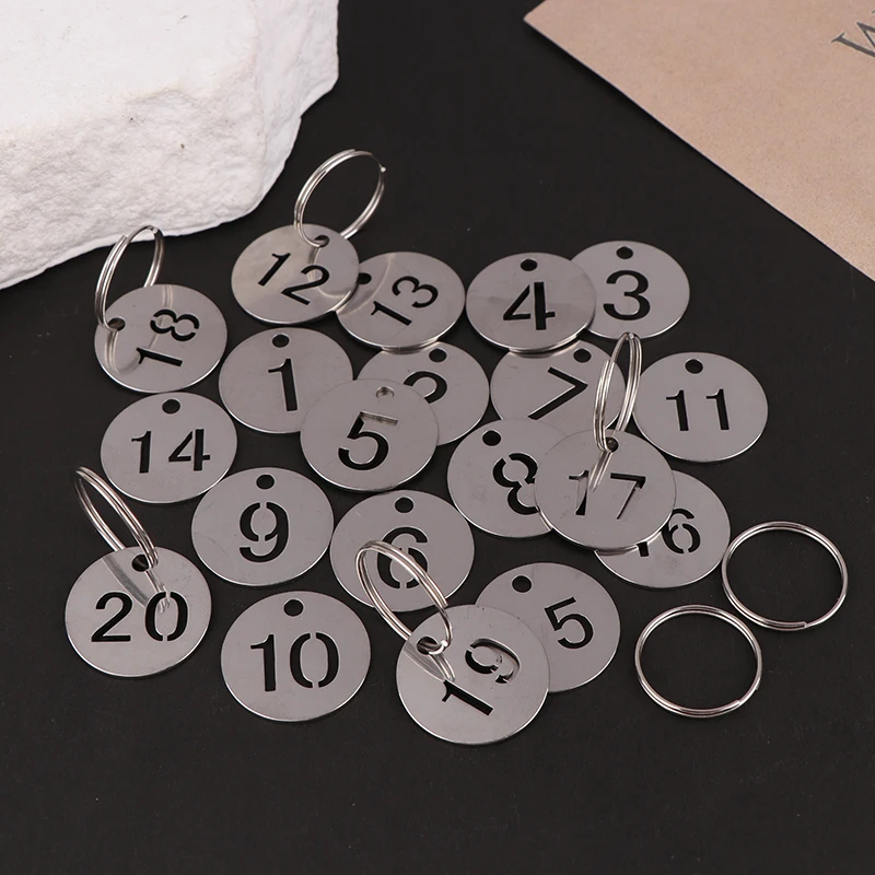 Key Fob Ring Label 20 Pcs Stainless Steel Number Plate Key Label Tags Chain Labels Round Rings Suitcase Identifiers Hanging Keys Numbered