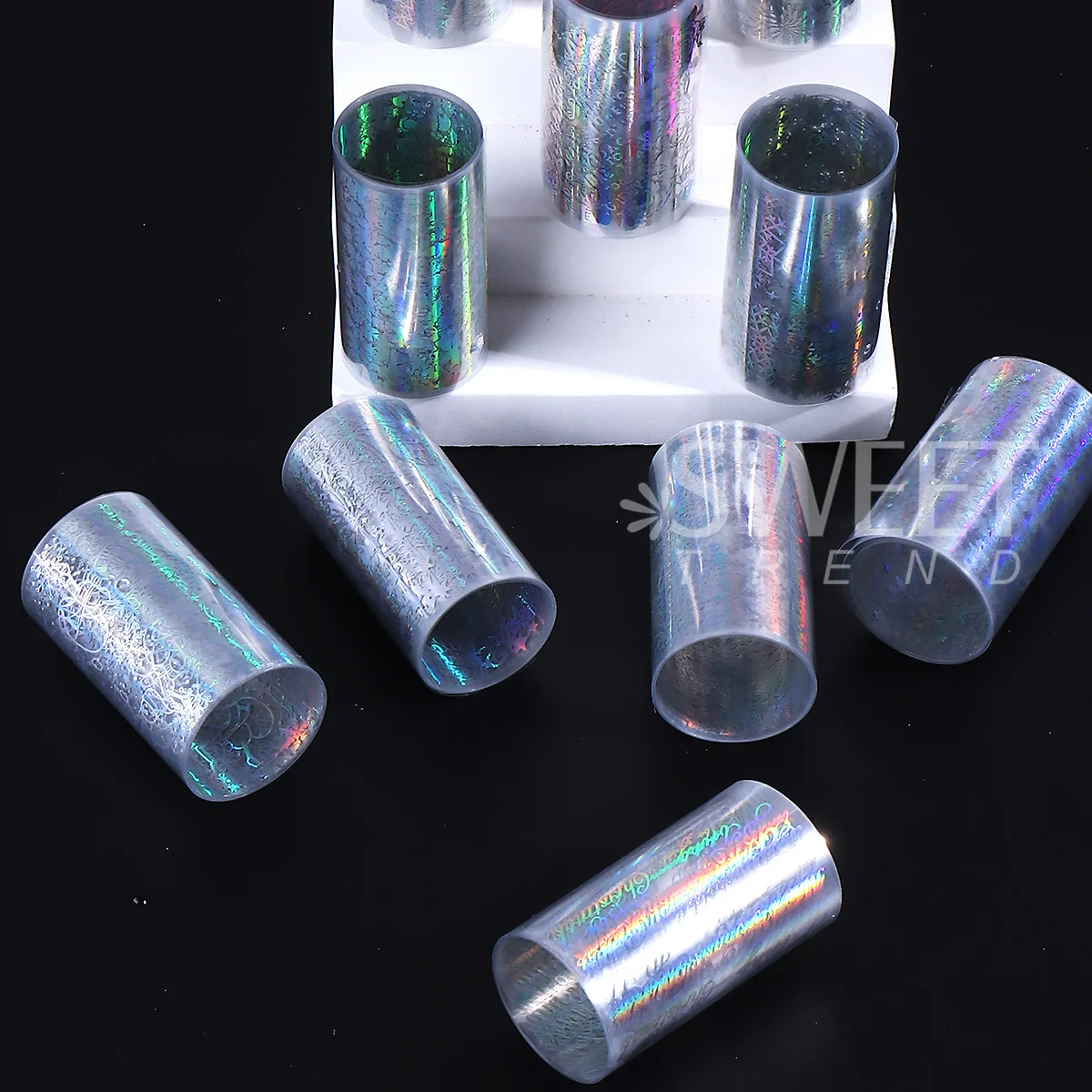 10pcs Holographic Silver Snowflake Nail Transfer Foils Laser Winter Xmas Tree Fireworks Christmas Decal New Year Manicure Slider