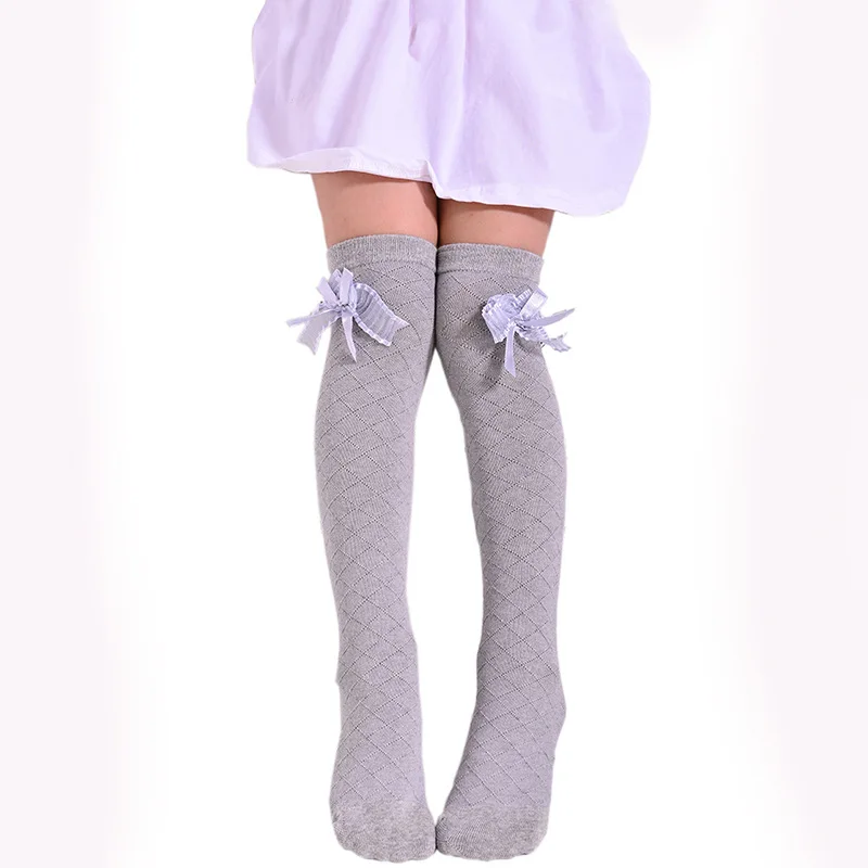 Spring Autumn Girls Socks Knee High Baby Kids Cotton Fashion Bow Solid Wild For Summer 3-12 Years Children Casual Princess Socks