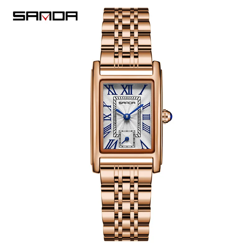 SANDA 1116 Hot Sale Women's Wristwatch Alloy Fashion Elegant Compact Quartz Ladies Rose Gold Wrist Watch Waterproof 3ATM Steel 6