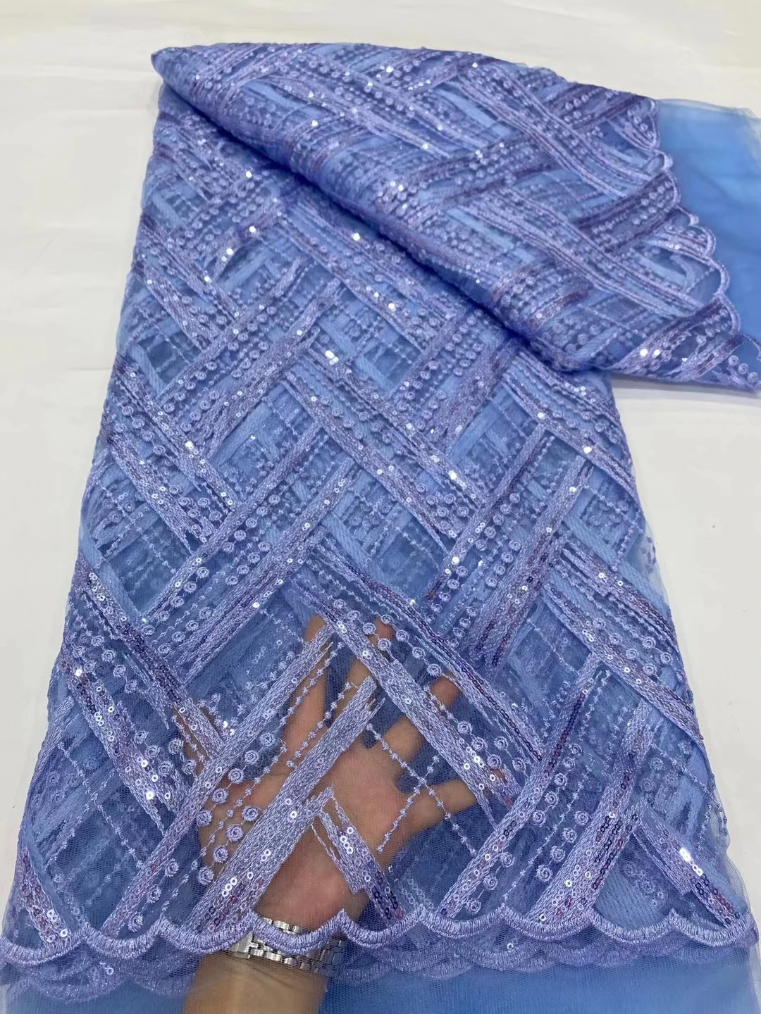 

Цветовая синяя фотография NDPN299 с блестками, высококачественное вышитое французское Тюлевое кружево для фотографий и свадебного платья