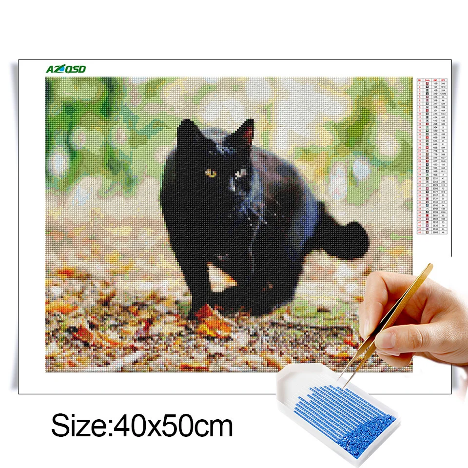 AZQSD Diamond Painting Kit Black Cat Animal Diamond Embroidery Mosaic Handmade Picture Of Rhinestones Gift Home Decor 5d Diy