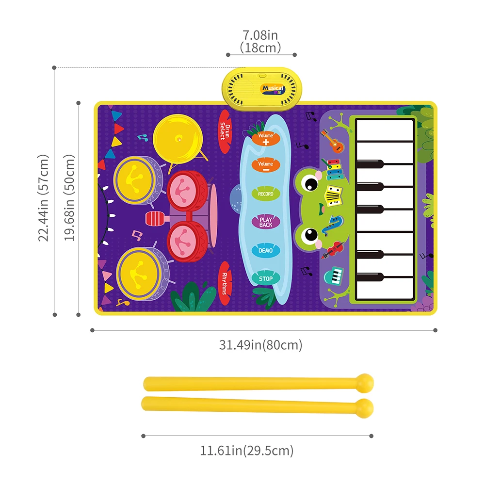 2 In 1 Baby Musical Instrument Piano Keyboard & Jazz Drum Music Touch Playmat Mat Early Education Toys for Kids Gift images - 6