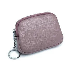 High Quality Soft Cow Leather Coin Purse with Keychain for Women Casual Earphone Key ID Bank Credit Card Holder Storage Bags