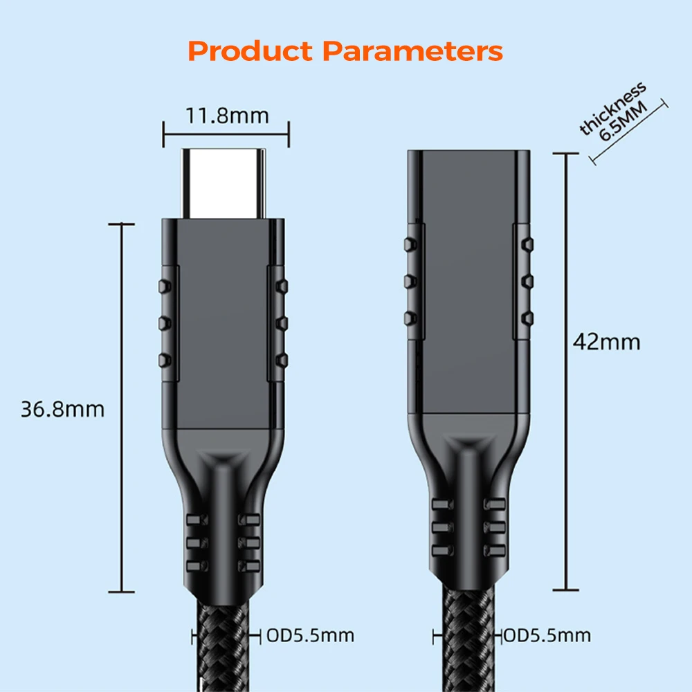 2M 3M 5M USB3.2 연장 케이블 타입 C 20Gbps 연장 코드 USB3.2 Gen2*2 USB C 남성-여성 데이터 케이블 (PC, 노트북, 맥북용)