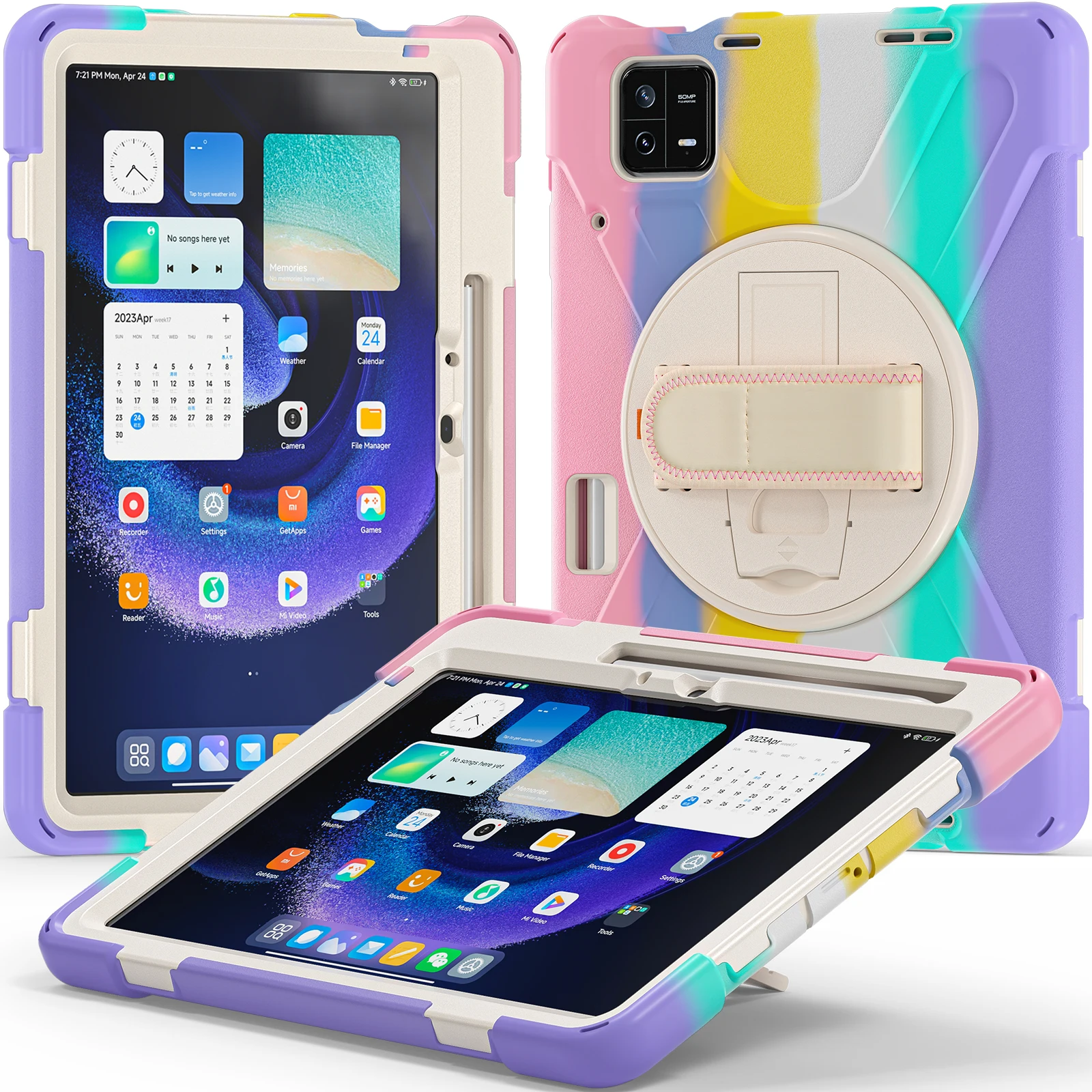 Rugged Rotating Stand Tablet Case with Hand Strap & Pencil Holder - Shockproof 11 Cover