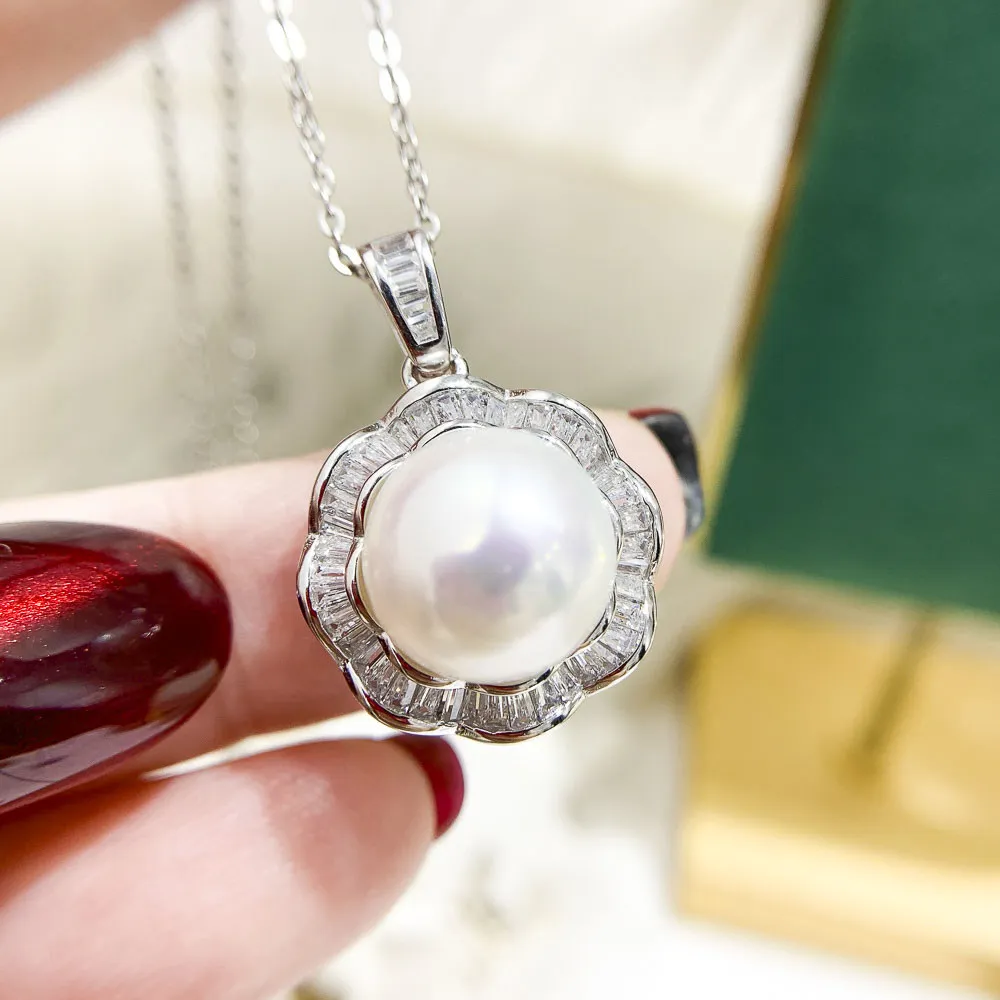 

DIY Pearl Accessories S925 Sterling Silver Pendant Empty Set Gold Silver Necklace Pendant with 11-12mm Beads