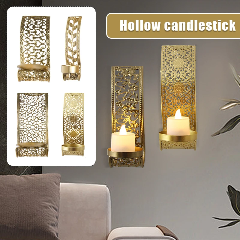 2pcs Hollow Out Wall Home Decoration Candle Holders Aromatherapy Rack Arab Metal Craft Wall Candlestick Holder Candle Stand
