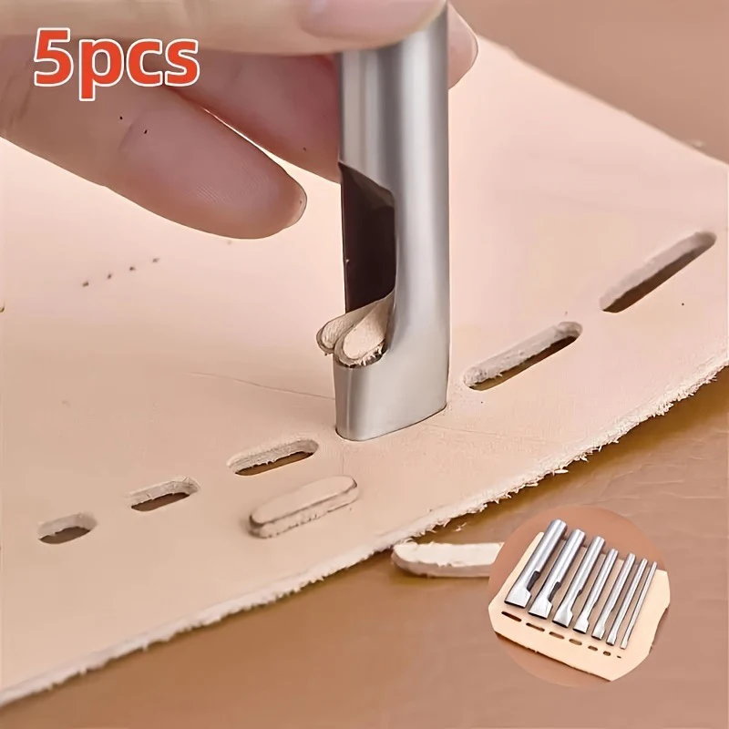 5종 타원형 가죽 천공기 세트 스테인리스 스틸 1.5-9mm DIY 가방 신발 벨트..