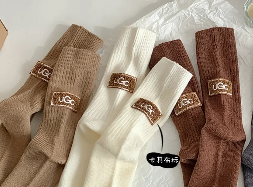 Winter Cozy Thickened Pile Socks Mid Calf Length Casual Cotton Soft Keep Warm Knitted Snow Boot Footwear Print Hosiery Носки