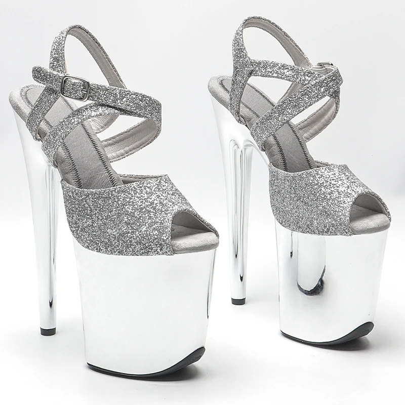 

Leecabe 8Inch/20cm Glitter upper electroplate Silver Platform High Heels party Sandals Pole Dance Shoes