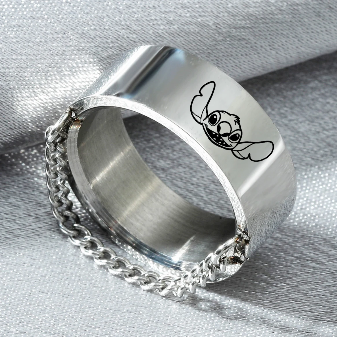 2022 New Arrival Stitch Cartoon Ring Accessories 8mm Cute Stitch Stainless Steel Finger Holder Lovers Rings Jewelry Llaveros 