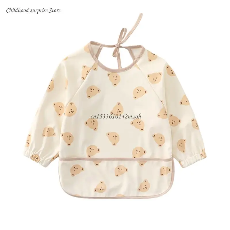 

Baby Feeding Drooling Bib Apron with Food Catcher Pocket Neutral Infant Boys Girls Coverall Burp Cloth Wearable Bib Dropship