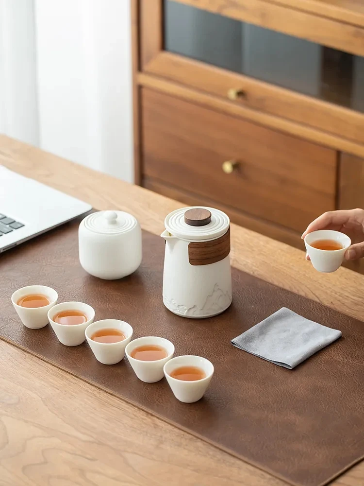 Ceramic Travel Tea Set Portable Set Brewing Tea Outdoor Carry-On Travel Camping Drinking Equipment Small Quick Cups