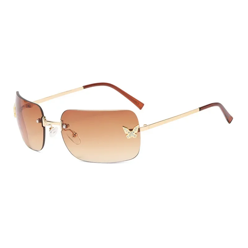 

Dropshipping New UV400 Cool Design Glasses Diamond Accessories Luxury Unisex Sunglasses Rimless Outdoor Gafas De Sol for Photo