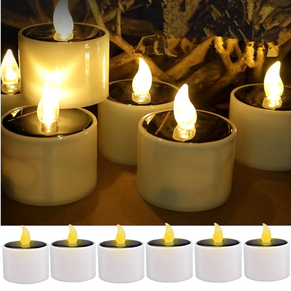 Solar Candles Light 6Pcs Candle Tea light Flickering Flameless Candles Electronic Solar LED Nightlight Garden Solar Candle Lamp solar led flood lights Solar Lamps