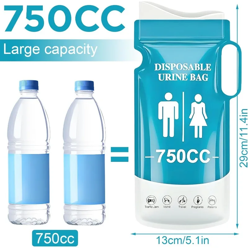 Single 750ml Urine Bag 10PCS for Elderly Women and Boys