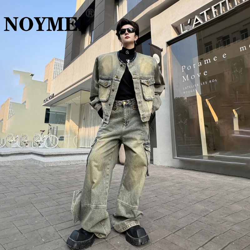 

Джинсовый костюм NOYMEI мужской с круглым вырезом, декоративная куртка и широкие брюки, свободный Джинсовый комплект, уличные костюмы, WA3724, весна 2024