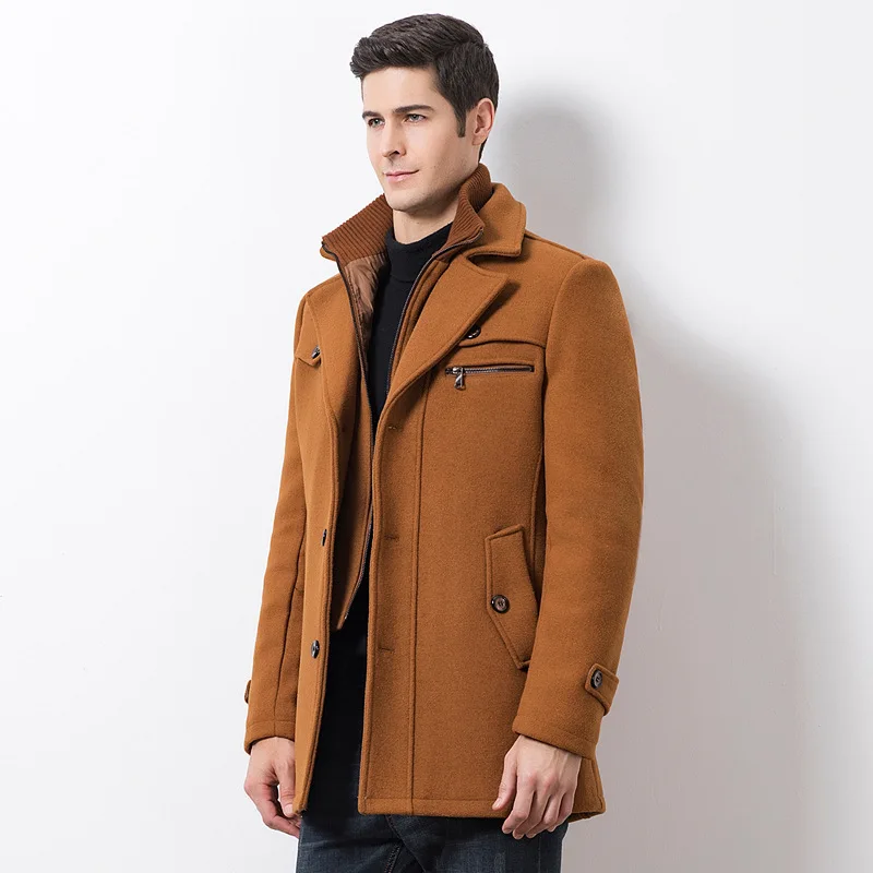 2023 Winter Wool Trench Coat Zipper Business Fashion Thickened Coat Windbreaker Slim Long Sleeve Plus Size Jacket Warm