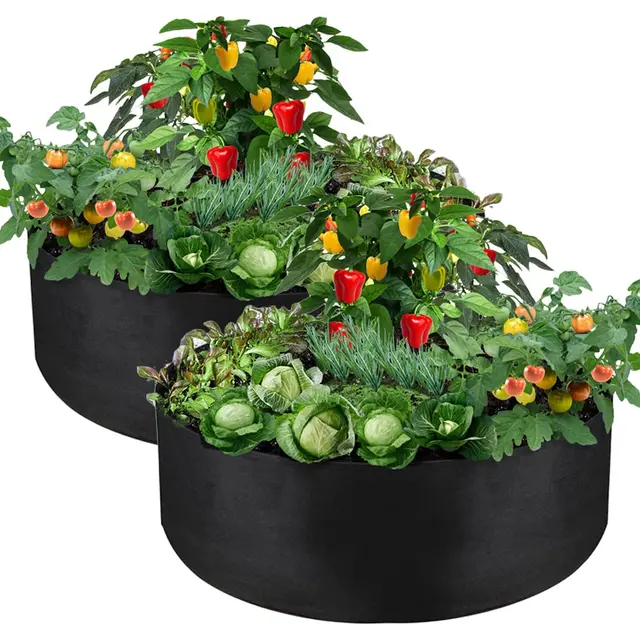 2Db Kerek Növénynövény Táskák Nagyteljesítményű Szövet Termesztés Ültetvényes Edény Burgonya Sárgarépa Hagyma Kültéri Kertészethez