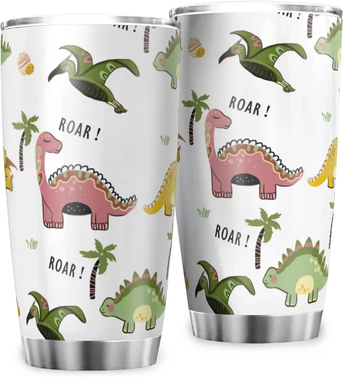 

Cartoon Dinosaurs 20oz Tumbler with Lid Jungle Dinosaurs Tree Eggs Vacuum Insulated Car Tumbler Cup for Kids Teens Travel Mug
