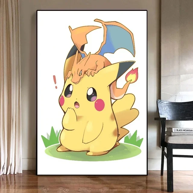 thumbnail image 1 of Figuras de anime de Pokémon Japón Valorant Pikachu Charizard periféricos lienzo decoración de pared impresión carteles de anime pintura regalo para el hogar, 1 of 5