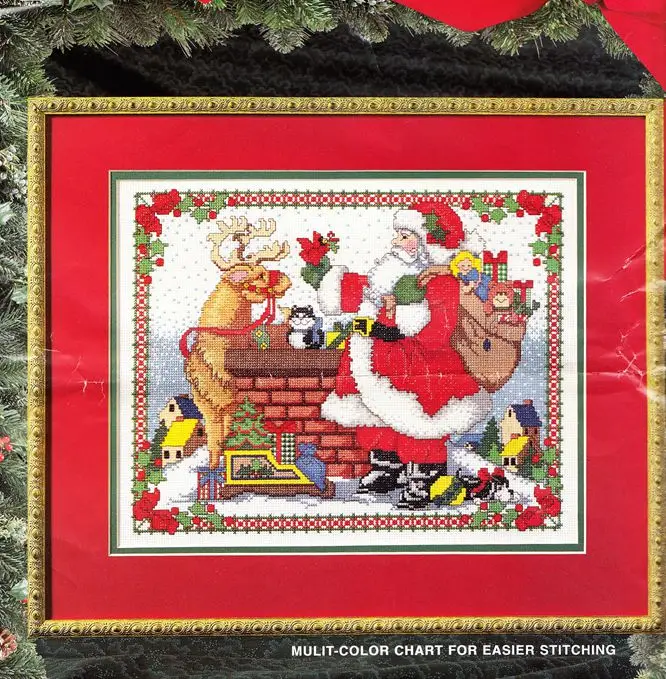 Bucilla-83086 Weihnachts mann auf dem Dach Kreuz stich Kit, Stickerei Craft Pakete, Stoff Floss Set, Kreuz stich Set, 43-3