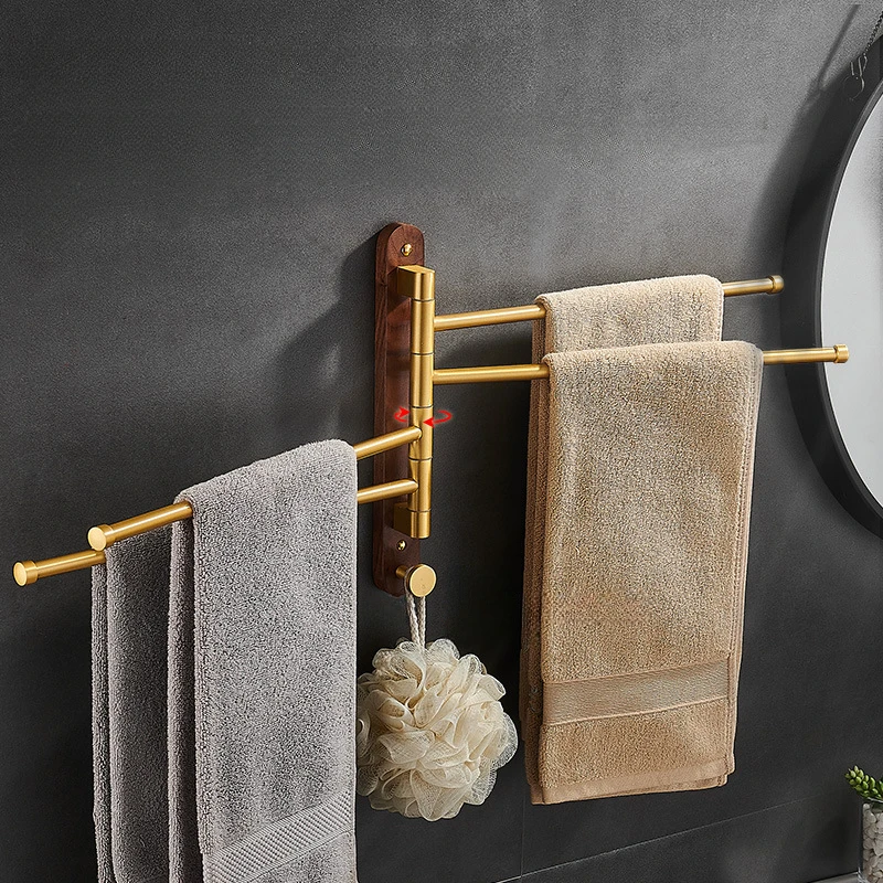 Walnut Bathroom Towel Rack Rotating Multi-pole Space Aluminium Towel Bar Bathroom Towel Rack Kitchen Towel Holder
