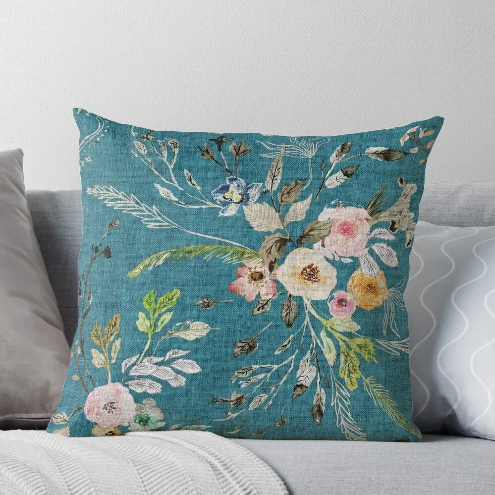 

La Boheme Teal Floral Throw Pillow luxury throw pillow covers home decor items Decorative Cushions Pillowcases For Pillows