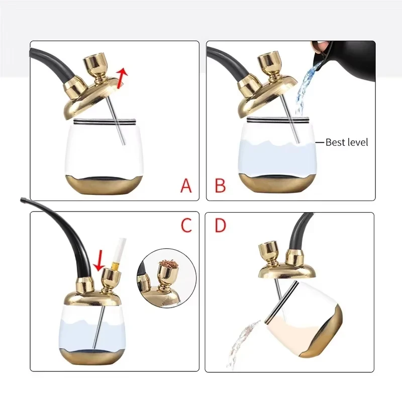 Gold Shisha Shaped Hookah Water Pipe Smoking Tool with Shisha Accessories One Hand Holding for Father Boyfriend or Friends