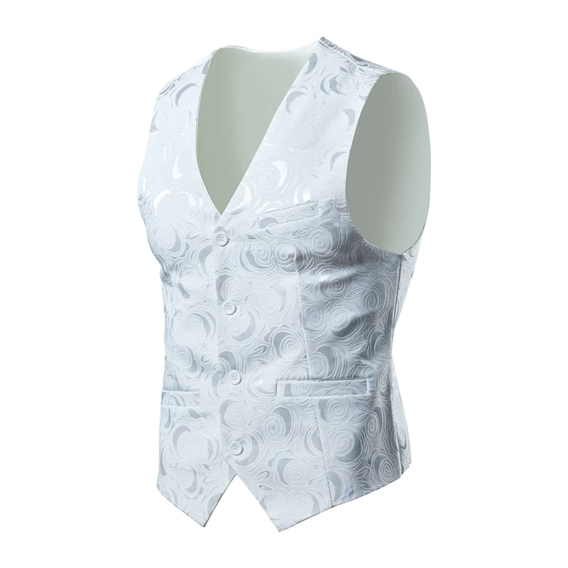

2023 Luxury Business Jacquard Suit Vest Men Slim Fit Tops Black White Wedding Social Dance Party Dress Size 6XL 7XL 8XL