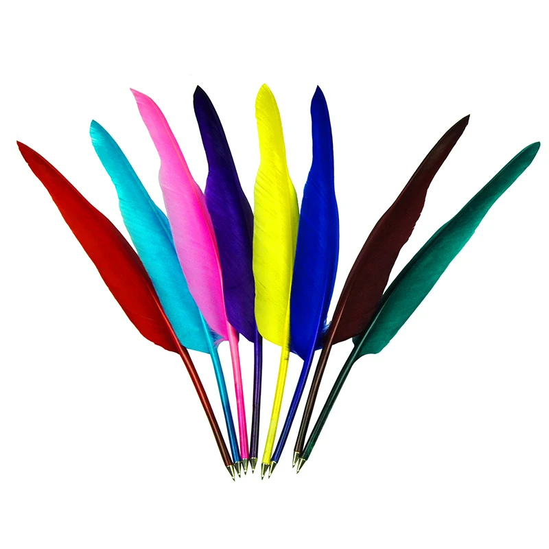 18 Colors Fashion Feather Quill Ballpoint Pen For Wedding Gift Office