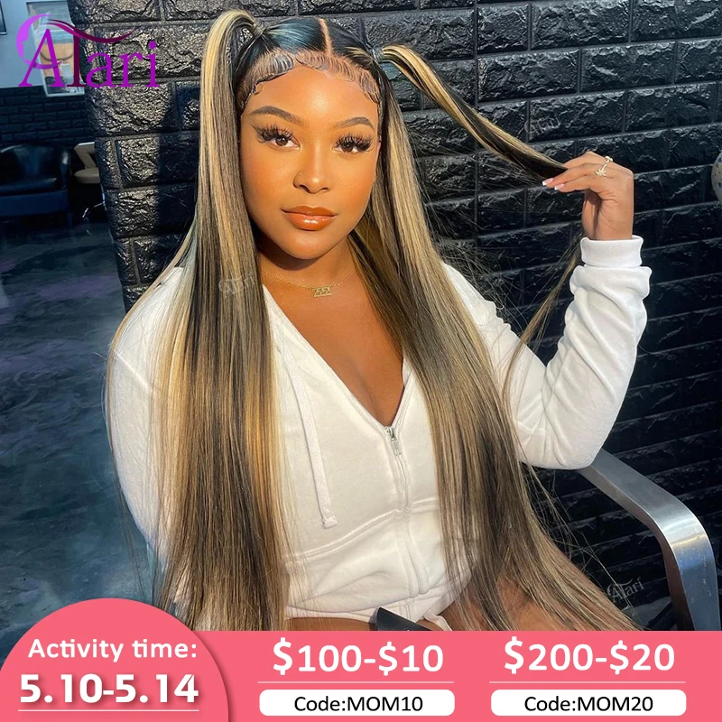 

Highlights Blonde Straight Lace Frontal Human Hair Wigs Transparent 13x4 Lace Frontal Wig for Women Pre-Pluck Lace Closure Wig